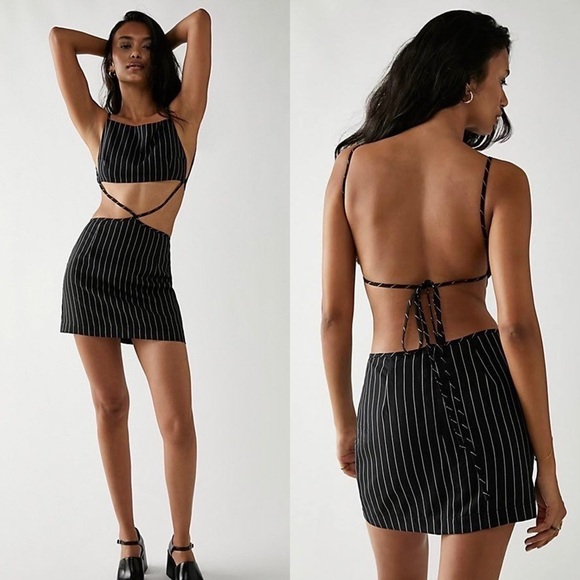Revolve Hansen + Gretel Silas Suit Dress in Black/white pinstripe - Picture 1 of 6